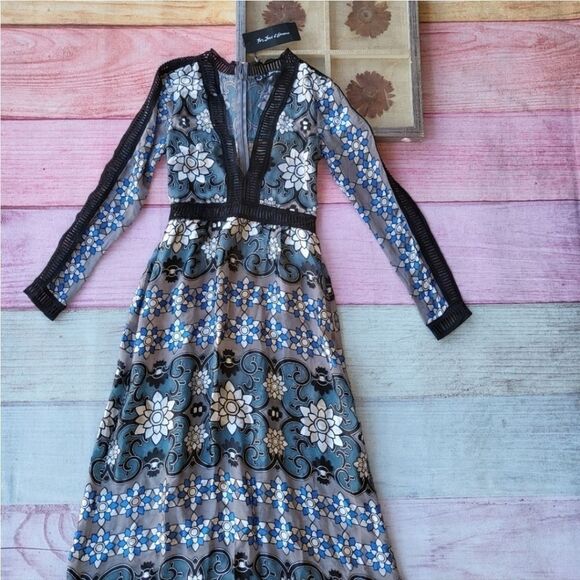 NWT‎ For Love & Lemons Juliet Floral  Lattice Trim A-line Semi Sheer Maxi Dress - Picture 14 of 15